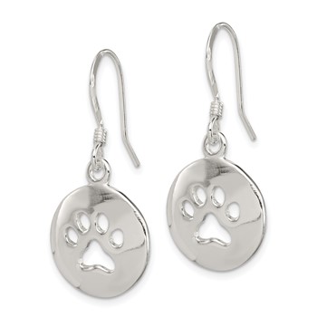 Sterling Silver Polished Paw Print Shepherd Hook Earrings — alternate view
