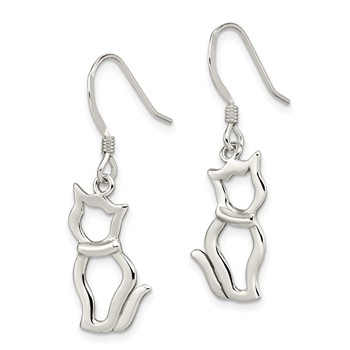 Sterling Silver Polished Cat Shepherd Hook Earrings — alternate view