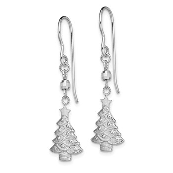 Sterling Silver Rhodium Plated Christmas Tree Dangle Earrings — alternate view