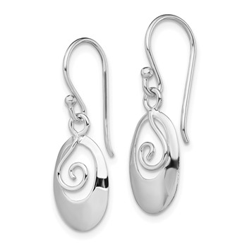 Sterling Silver Rhodium-plated Polished Swirl Oval Dangle Earrings — alternate view
