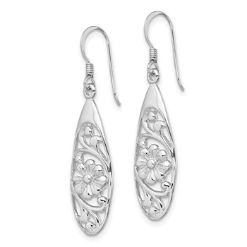 Sterling Silver Rhodium-plated Polished Fancy Flower Dangle Earrings — alternate view