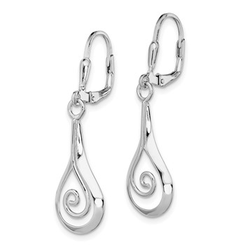 Sterling Silver Rhod-plated Polished Swirl Teardrop Dangle Leverback Earrin — alternate view