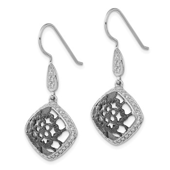 Sterling Silver & Black Rhodium CZ Floral Filigree Dangle Earrings — alternate view