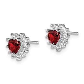 Sterling Silver Rhodium-plated Garnet and CZ Heart Earrings — alternate view