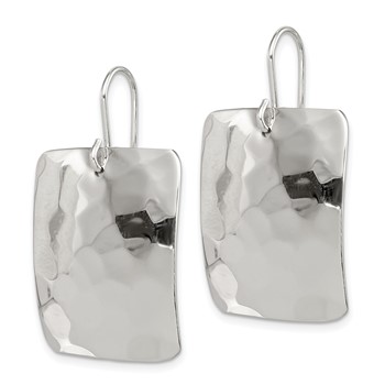 Sterling Silver Polished & Hammered Rectangle Dangle Earrings — alternate view