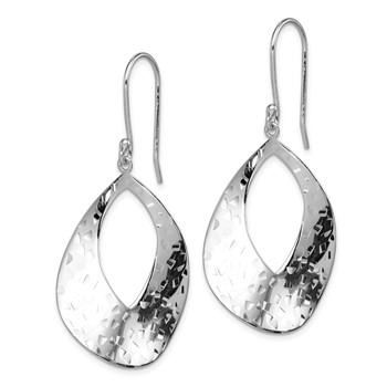 Sterling Silver RH-plated Polished & Textured Curved Teardrop Dangle Earrin — alternate view