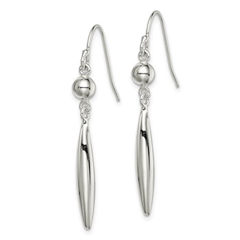 Sterling Silver Polished Bead & Elongated Oval Dangle Earrings — alternate view