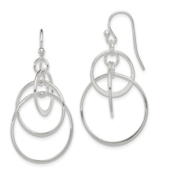 Sterling Silver Polished Intertwined Circles Dangle Earrings