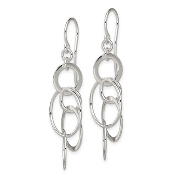 Sterling Silver Polished Intertwined Circles Dangle Earrings — alternate view