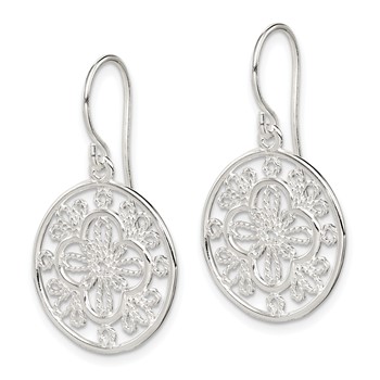 Sterling Silver Polished & Textured Filigree Circle Dangle Earrings — alternate view