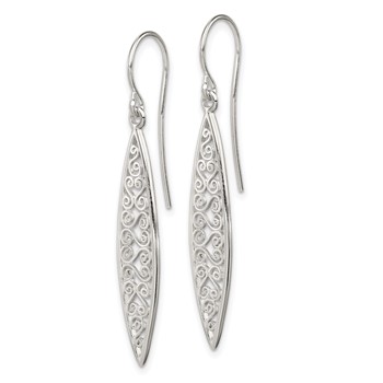 Sterling Silver Polished Filigree Marquise Shaped Dangle Earrings — alternate view