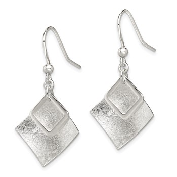 Sterling Silver Polished & Textured Double Diamond Shape Dangle Earrings — alternate view