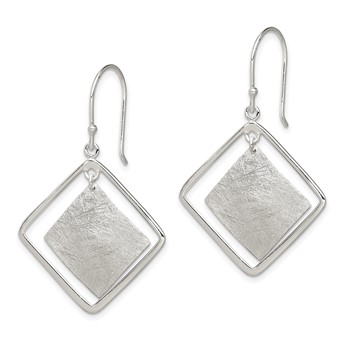 Sterling Silver Polished & Textured Double Square Dangle Earrings — alternate view