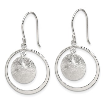 Sterling Silver Polished & Brushed Circles Dangle Earrings — alternate view