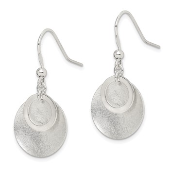 Sterling Silver Polished & Brushed Double Circle Dangle Earrings — alternate view