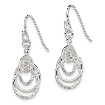 Sterling Silver Polished Intertwined Three Circle Dangle Earrings — alternate view