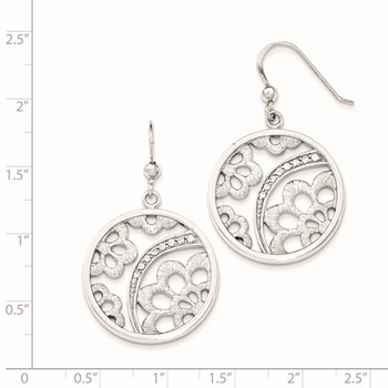 Sterling Silver Rhodium-plated CZ Floral Round Dangle Earrings — alternate view