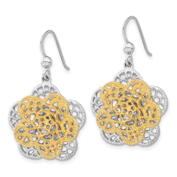 Sterling Silver Rhodium-plated Gold-tone Flower Dangle Earrings — alternate view