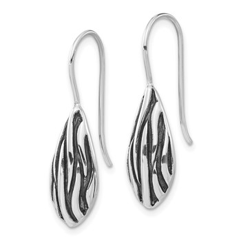 Sterling Silver Polished & Antiqued Shepherd Hook Dangle Earrings — alternate view