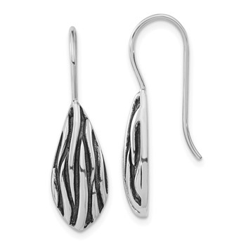 Sterling Silver Polished & Antiqued Shepherd Hook Dangle Earrings