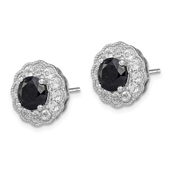 Sterling Silver Rhodium-plated Black Sapphire & White Topaz Post Earrings — alternate view