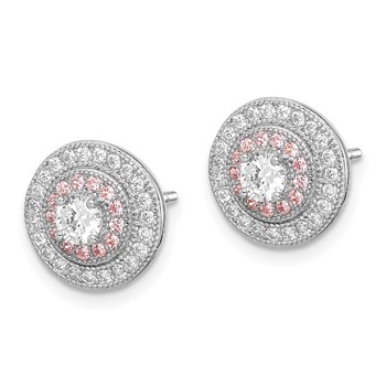 Sterling Silver Rhodium & Rose Gold-plated Pavé CZ Circle Post Earrings — alternate view