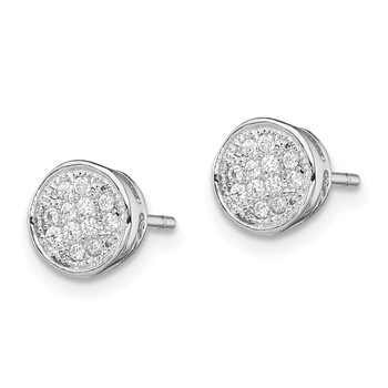 Sterling Silver Rhodium-plated Polished CZ 7mm Circle Post Earrings — alternate view
