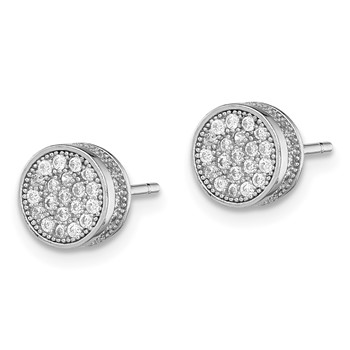 Sterling Silver Rhodium-plated Polished Pavé CZ 8mm Circle Post Earrings — alternate view
