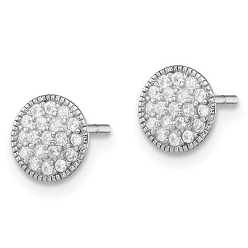 Sterling Silver Rhodium-plated Polished Pavé CZ 7mm Circle Post Earrings — alternate view