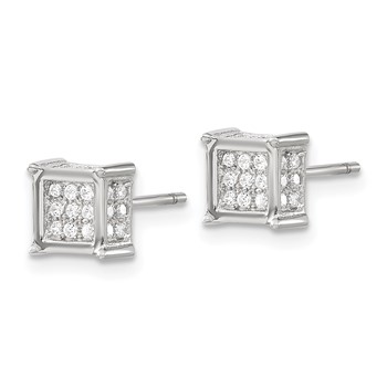 Sterling Silver Rhodium-plated Polished CZ Square Post Earrings — alternate view