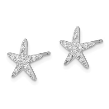 Sterling Silver Rhodium-plated CZ Micro pavé Starfish Post Earrings — alternate view
