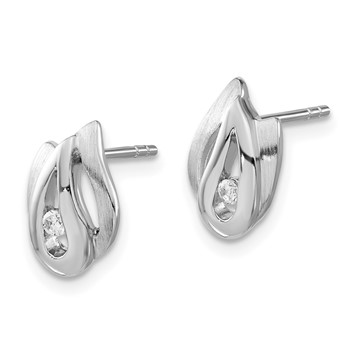 Sterling Silver Polished and Brushed CZ Post Earrings — alternate view