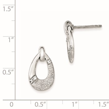 Sterling Silver Polished CZ Satin Teardrop Post Earrings — alternate view