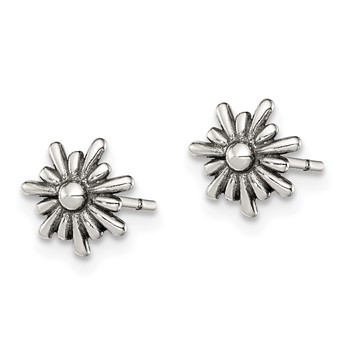 Sterling Silver Polished and Antiqued Flower Post Earrings — alternate view