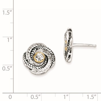 Sterling Silver & Gold-plated CZ Antiqued Post Earrings — alternate view