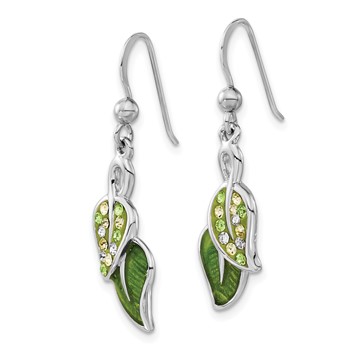 Sterling Silver Preciosa Crystal & Enameled Green Leaves Dangle Earrings — alternate view