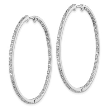 Sterling Silver Rhodium-plated Diamond In & Out Hoop Earrings — alternate view