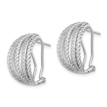 Sterling Silver RH-plated Polished Rope CZ Omega Back C-Hoop Earrings — alternate view
