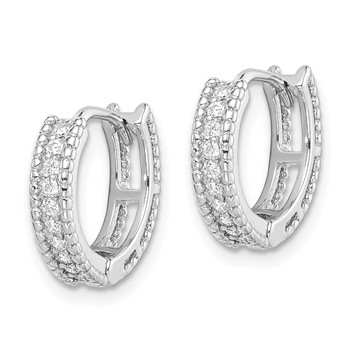 Sterling Silver Rhodium-plated Polished CZ Hinged Hoop Earrings — alternate view