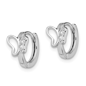 Sterling Silver Rhodium-plated Polished CZ Butterfly Hoop Earrings — alternate view