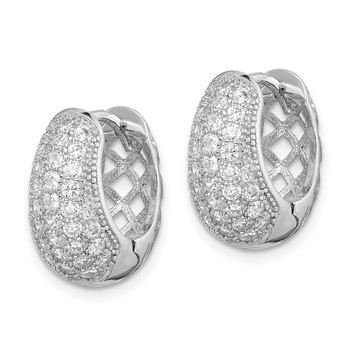 Sterling Silver Rhodium-plated CZ Hinged Hoop Earrings — alternate view