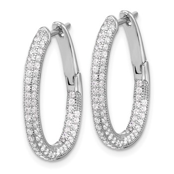 Sterling Silver Rhodium-plated CZ In/Out Hinged Post Hoop Earrings — alternate view