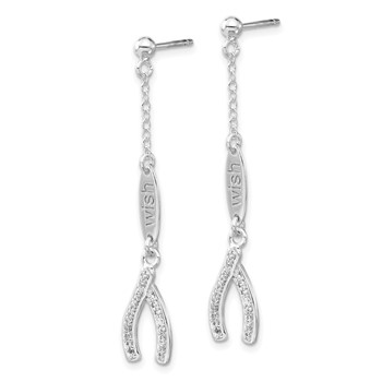 Sterling Silver Polished CZ Wishbone Dangle Post Earrings — alternate view