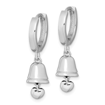 Sterling Silver RH-plated Polished Bell w/Heart Hinged Hoop Earrings — alternate view