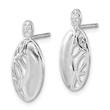 Sterling Silver Polished & Satin CZ Oval Post Earrings — alternate view