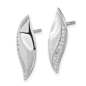 Sterling Silver Polished & Brushed CZ Fancy Post Earrings — alternate view
