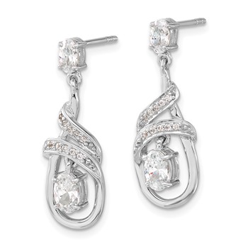 Sterling Silver CZ Fancy Teardrop Dangle Post Earrings — alternate view