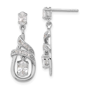Sterling Silver CZ Fancy Teardrop Dangle Post Earrings