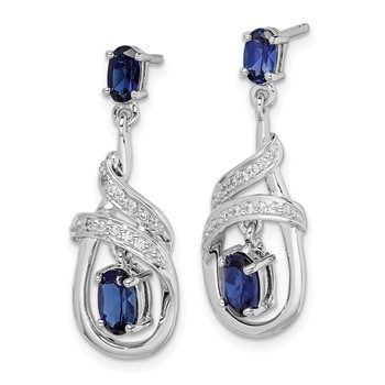 Sterling Silver Rhodium-plated Lab Created Sapphire CZ Post Earrings — alternate view