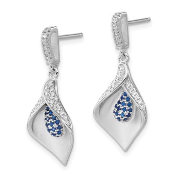 True Fire Sterling Silver Polished & Satin White & Blue CZ Dangle Post Earr — alternate view